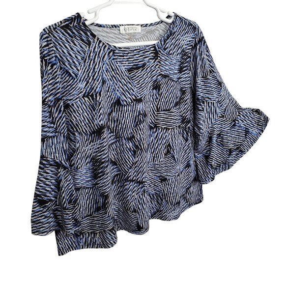 Kasper 3X Blouse Pullover Abstract Swirl Bell Sleeve Stretch Dressy Event Silver - Picture 1 of 13